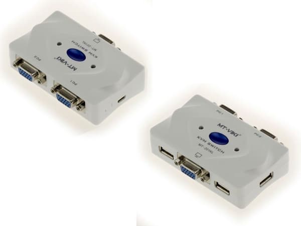 KVM Switch delningsbox för 2 datorer. VGA-skärm, USB-tangentbord och mus, med fjärrkontroll och KVM-kablar medföljer