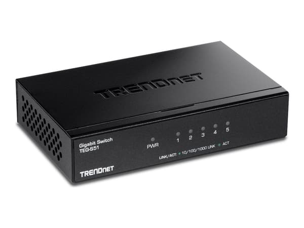 TRENDnet TEG S51 - Switch - 5 x 10/100/1000 - skrivbordsmodell - TAA-kompatibel Svart