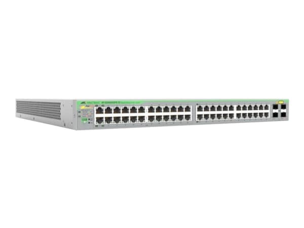 Allied Telesis AT GS950/18PS V2 - Switch - smart - 24 x 10/100/1000 (PoE+) + 24 x 10/100/1000 + 4 x 1000Base-X - skrivbordsmodell, rackmonterbar, väg Grå