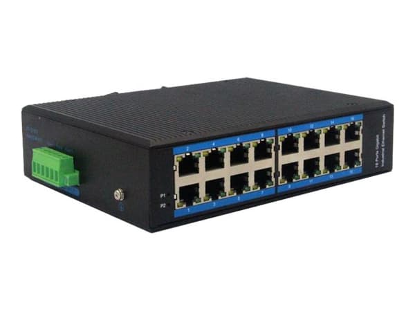 DIGITUS - Switch - ohanterad - 16 x 10/100/1000 - skrivbordsmodell - DC power Blå