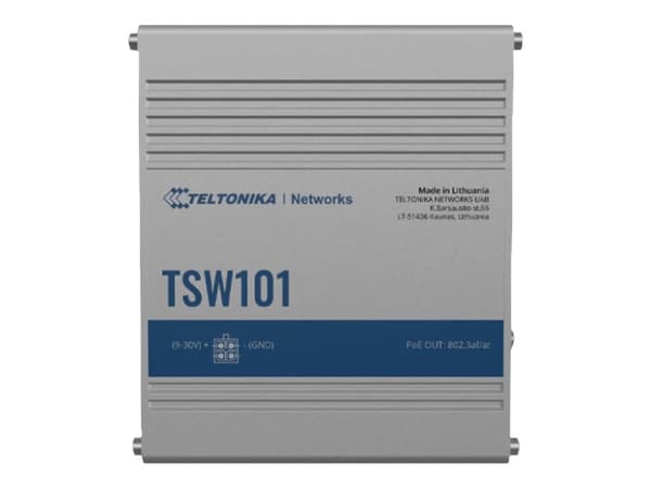 Teltonika TSW101 - Switch - 5 x 10/100/1000 - DIN-skinnemonterbar, veggmonterbar - PoE+ - DC