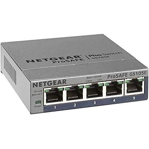 NETGEAR (GS105E) Switch Ethernet Plus 5 portar RJ45 Gigabit (10/100/1000), Hanterbar Serie Plus, Desktop eller Wall Format, RJ45 switch