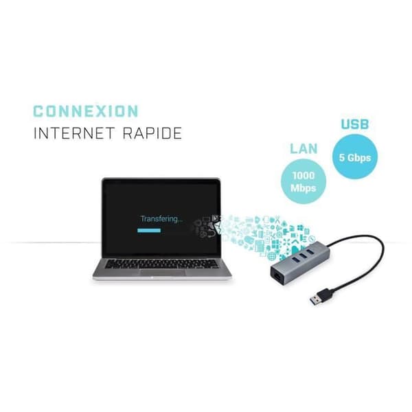 i-tec - USB 3.0 Metal 3-Port USB HUB med Gigabit Ethernet