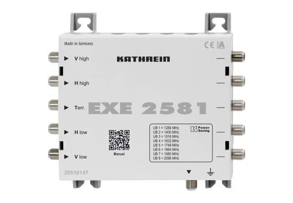 Kathrein EXE 2581, 5 lähtöä, 8 tuloa, 950 - 2150 MHz, 5 - 862 MHz, 11 dB, 35 dB