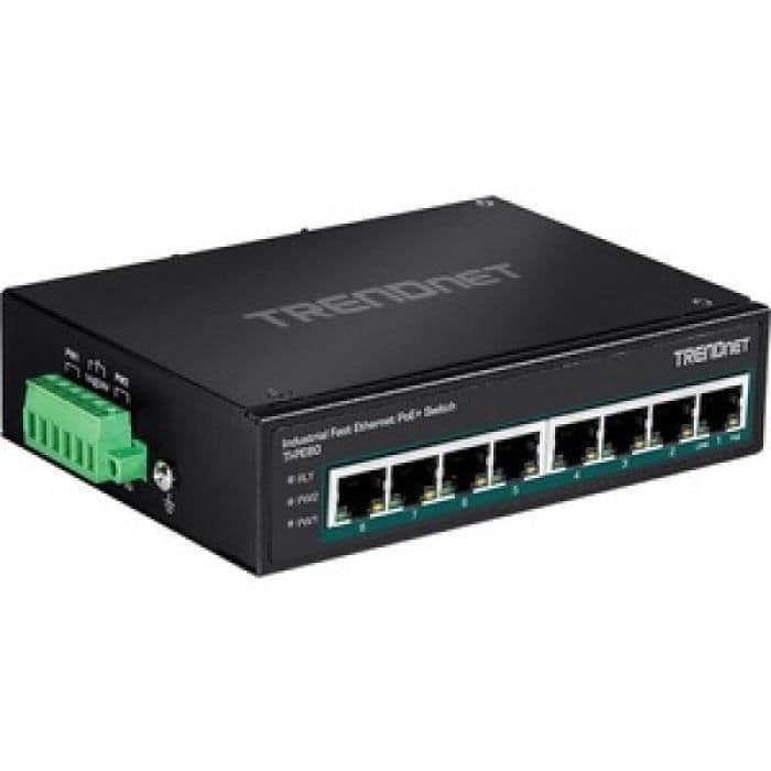 trendnet 8-ports ind.fast eth poe+ din-rail switch blackRouter, wifi, nätverk 8-PORTS IND.FAST ETH POE+ DIN-RAIL SWITCH 182890
