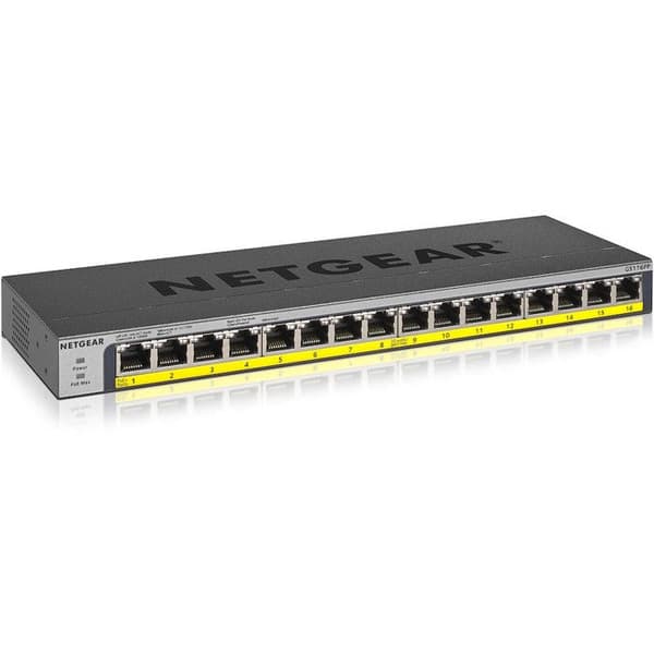 Ethernet-switch - NETGEAR - GS116PP - 16 portar - PoE+ - Väggmontering, Rackbar Svart