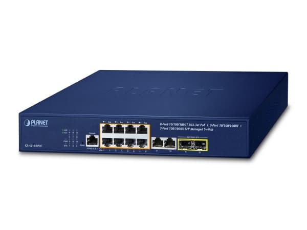 PLANET IPv4/IPv6, 8-Port Managed, Hallittu, L2/L4, Gigabit Ethernet (10/100/1000), Power over Ethernet -tuki, Telineasennus, 1U Sininen