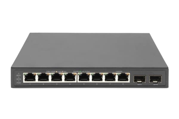 DIGITUS DN-80067 - Switch - ohanterad - 8 x 10/100/1000 + 2 x SFP (mini-GBIC) (upplänk) - skrivbordsmodell, väggmonterbar