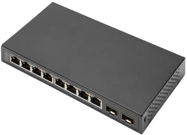 DIGITUS DN-80067 - Switch - ikke-styrt - 8 x 10/100/1000 + 2 x SFP (mini-GBIC) (opplink) - stasjonær, veggmonterbar Sort