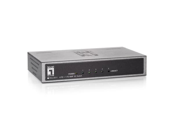LevelOne FEU-0511 - Switch - uadministreret - 4 x 10/100 + 1 x 100Base-FX - desktop, vægmonterbar (FEU-0511) Sort, Grå