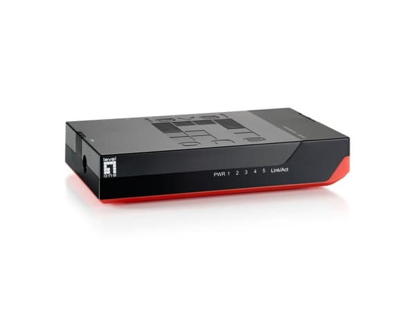 LevelOne GSW-0507 - Switch - 5 porte - EN, Fast EN, Gigabit EN - 10Base-T, 100Base-TX, 1000Base-T (0530147) Sort, Rød