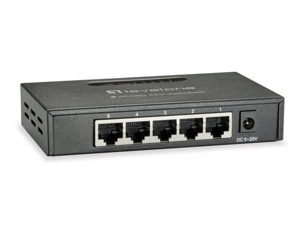LevelOne GEU-0523 - Switch - uadministreret - 5 x 10/100/1000 - Desktop, vægmonterbar (GEU-0523) Sort