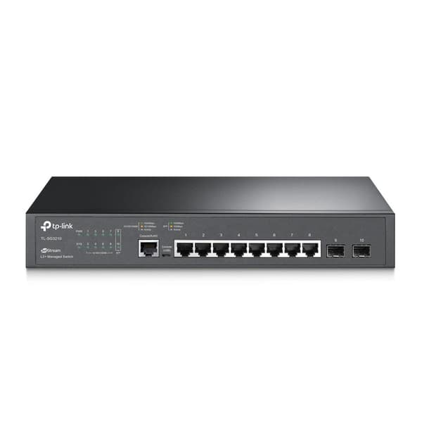 TP-Link JetStream TL-SG3210 - Kytkin - hallittu - 8 x 10/100/1000 - Pöytäkone, telineeseen kiinnitettävä musta