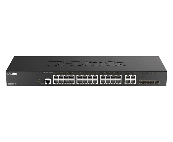 D-Link DGS 2000-28 - Kytkin - L3 - Hallittu - 24 x 10/100/1000 + 4 x Fast Ethernet/Gigabit SFP, yhdistetty - telineeseen asennettava musta