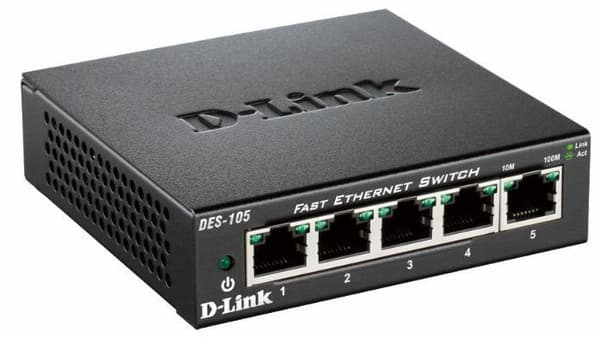 D-Link DES 105 - Kytkin - 5 x 10/100 - Pöytäkone (DES-105/E) musta