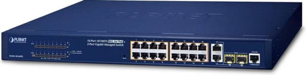 PLANET FGSW-1816HPS Network Switch Managed L2 Fast Ethernet (10/100) Power over Ethernet (PoE) Blå Blå