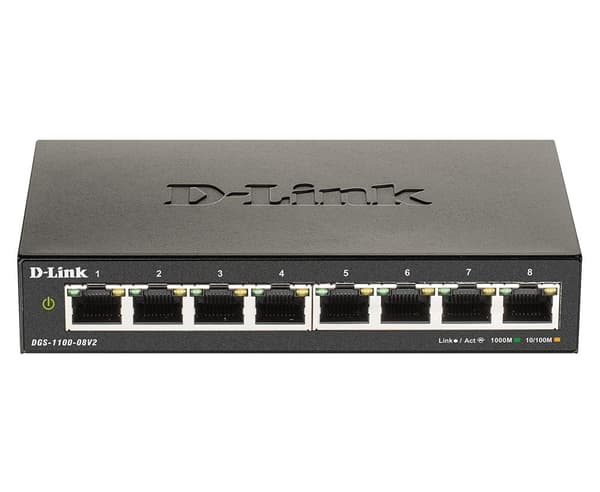 D-Link DGS 1100-08V2 - Kytkin - Smart - 8 x 10/100/1000 - Pöytäkone - AC 100/240 V (DGS-1100-08V2/E) musta