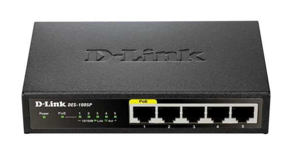 D-Link DES 1005P - kytkin - hallitsematon - 4x10/100 + 1x10/100 (PoE) - pöytäkone - PoE (DES-1005P/E) musta