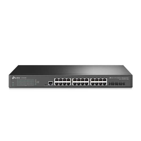TP-Link JetStream TL-SG3428X - V1 - Kytkin - hallittu - 24 x 10/100/1000 + 4 x 10 Gigabit SFP+ - telineeseen asennettava musta