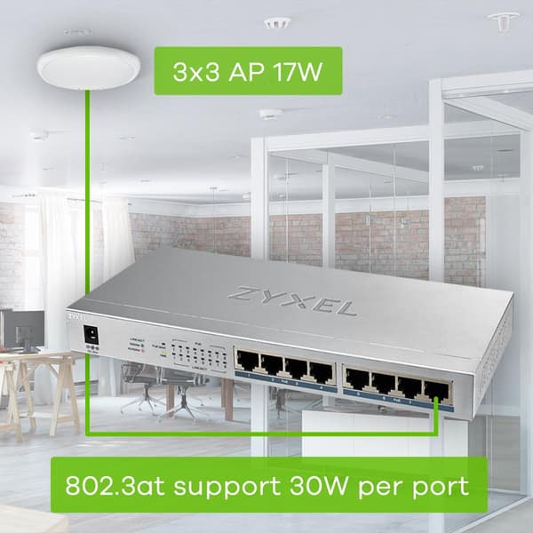 Zyxel GS1008HP - Switch - 8 x 10/100/1000 (PoE+) - Desktop, vægmonterbar - PoE+ (60 W) (GS1008HP-EU0101F) Grå