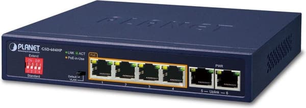 PLANET GSD-604HP Netværksswitch Ustyret Gigabit Ethernet (10/100/1000) Power over Ethernet (PoE) Blå Blå