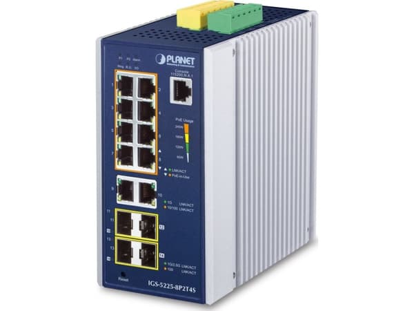 PLANET IP30 Industrial L2+/L4 8-Port, Håndtert, L2+, Gigabit Ethernet (10/100/1000), Full tosidig, Kan monteres på vegg