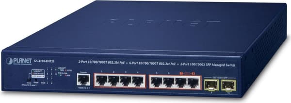 PLANET IPv6/IPv4 - 2-ports - 280W - 0 - 50°C - -20 - 70°C - 280mm - 229mm - 44mm (GS-4210-8HP2S) Blå
