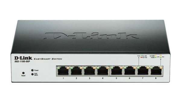 D-Link EasySmart Switch DGS-1100-08P - switch - administreret - 8 x 10/100/1000 (PoE) - desktop - PoE Sort