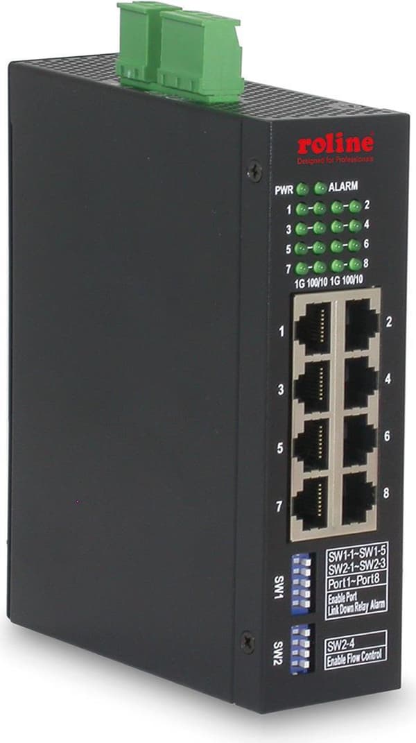 ROLINE Industrial Gigabit Ethernet Switch, 8 porttia, Web Managed (21.13.1136) musta