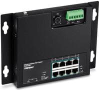 TRENDnet TI-PG102F - Industriell - Switch - 8 x 10/100/1000 (PoE+) + 2 x combo Gigabit SFP - DIN-skena monteringsbar, väggmonterbar - PoE+ (240W) - Li Svart