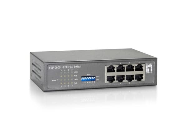 LevelOne Switch 8x FE FEP-0800W90 Sort, Grå