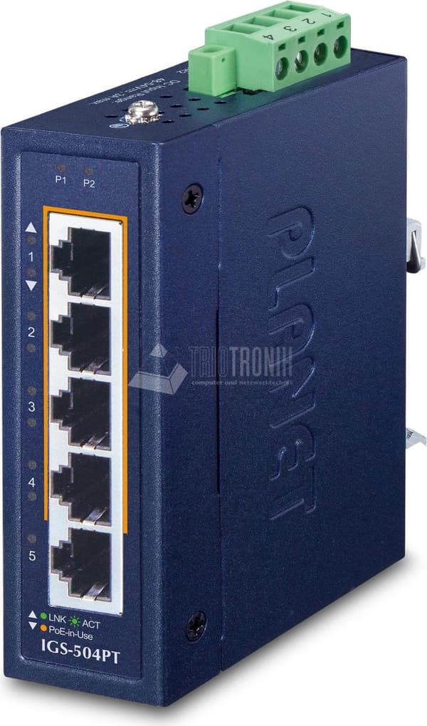 PLANET 10/100/1000T 802.3at PoE + Unmanaged Gigabit Ethernet (10/100/1000) Power over Ethernet (PoE) Blå (IGS-504PT) Blå