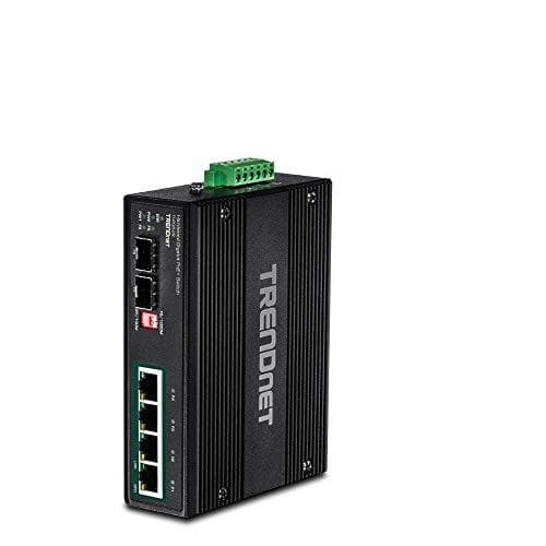 TRENDnet TI-PG62B - switch - ohanterad - 4 x 10/100/1000 (PoE+) + 2 x Gigabit SFP - DIN-skena monteringsbar, väggmonterbar - PoE+ (120W) - DC (TI-PG62