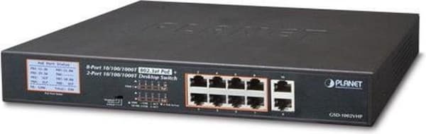 Planet GSD-1002VHP netværksswitch Unmanaged Gigabit Ethernet (10/100/1000) Sort 1U Power over Ethernet (PoE)