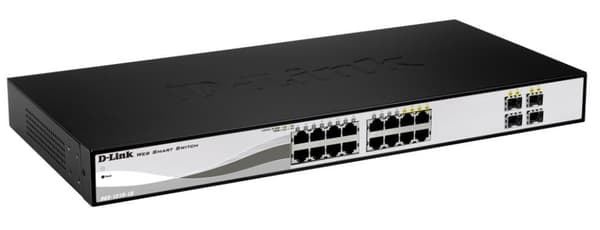 D-Link Web Smart DGS-1210-16 - Kytkin - 16 porttia - Ethernet, Fast Ethernet, Gigabit Ethernet - 10Base-T, 100Base-TX, 1000Base-T + 4 x SFP, jaettu (i musta