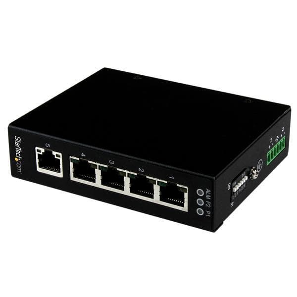 StarTech.com 5-portar ohanterad industriell Gigabit Ethernet-switch, DIN-skena / väggmonterbar, DIN-skena GbE-nätverksswitch Svart