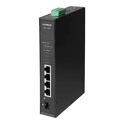 Edimax IGS-1105P - Kytkin - 4 x 10/100/1000 (PoE+) + 1 x Gigabit SFP - DIN-kiskoon kiinnitettävä, seinälle asennettava - PoE+ (120 W) (IGS-1105P) musta