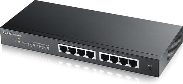 Zyxel GS1900-8 8-porttinen gigabitin älykäs hallittu kytkin - tuulettimeton muotoilu musta