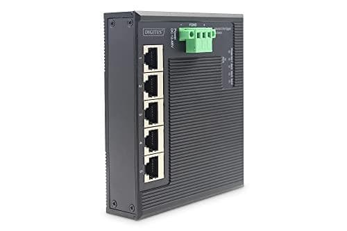 DIGITUS Industrial Gigabit Flat Switch - Utökat temperaturområde - Switch - 5 x 10/100/1000 - DIN-skena monteringsbar, väggmonterbar - Likström Svart