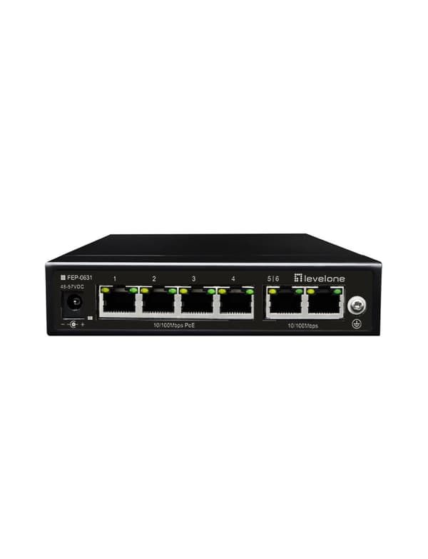 LevelOne FEP-0631 - Kytkin - hallitsematon - 4 x 10/100 (PoE) + 2 x 10/100 (uplink) - pöytäkone - PoE (60 W) musta