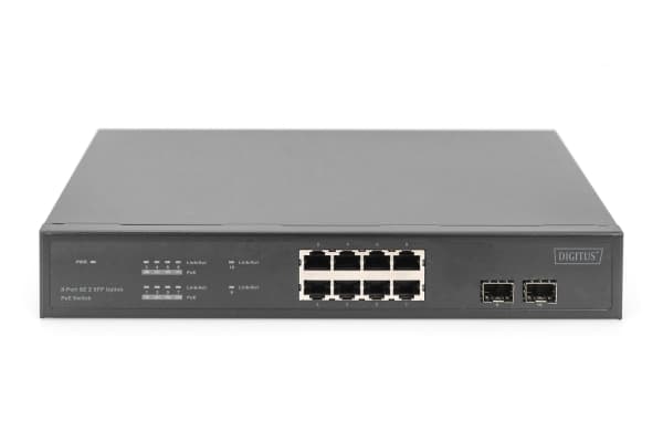DIGITUS - Switch - ohanterad - 8 x 10/100/1000 (PoE) + 2 x gigabit SFP (upplänk) - rackmonterbar, skrivbordsmodell - PoE+ (140 W)