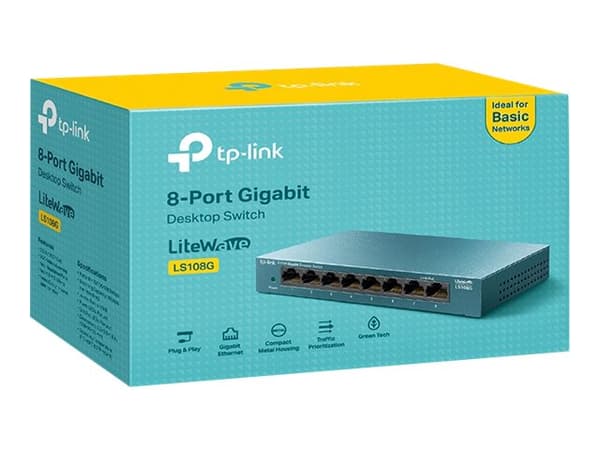 TP-Link LiteWave LS108G - Switch - ikke-styrt - 8 x 10/100/1000 - stasjonær - AC 220 V