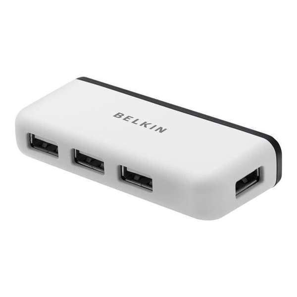 USB 2.0 reseauppkopplare - BELKIN - 4 portar - Kompakt - Plug and Play - Svart/Vit
