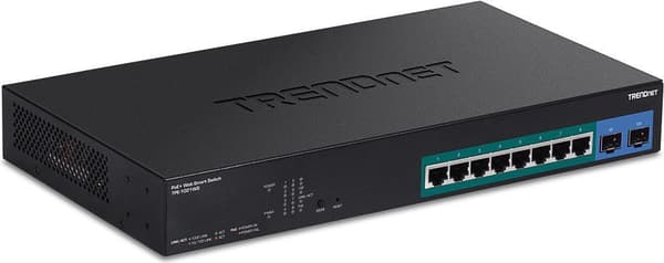TRENDnet TPE-1021WS - Switch - Smart - 8 x 10/100/1000 (PoE+) + 2 x 10/100/1000/SFP - Desktop, rackmonterbar - PoE+ (130 W) Svart