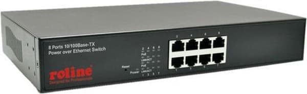 ROLINE PoE Fast Ethernet -kytkin, 8 porttia, (8x PoE), 19 tuuman sisäänrakennettu
