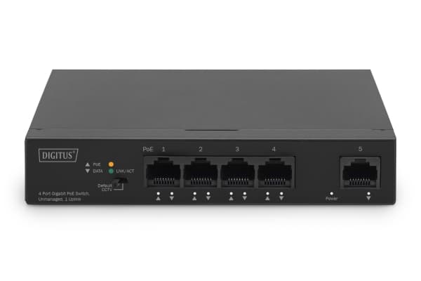 DIGITUS - Switch - ikke-styrt - 4 x 10/100/1000 (PoE) + 1 x 10/100/1000 (opplink) - stasjonær - PoE (60 W)