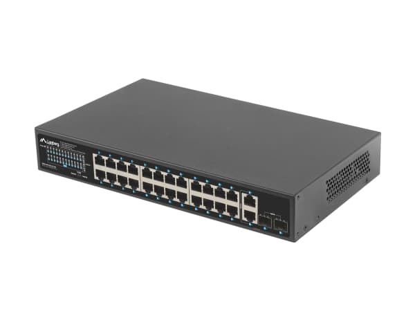 Lanberg RSGE-24P-2GE-2S-250 - Switch - ohanterad - 24 x 10/100/1000Base-TX (PoE+) + 2 x 1000Base-X SFP + 2 x 1000Base-X (uplänk) - rackmonterbar - Po
