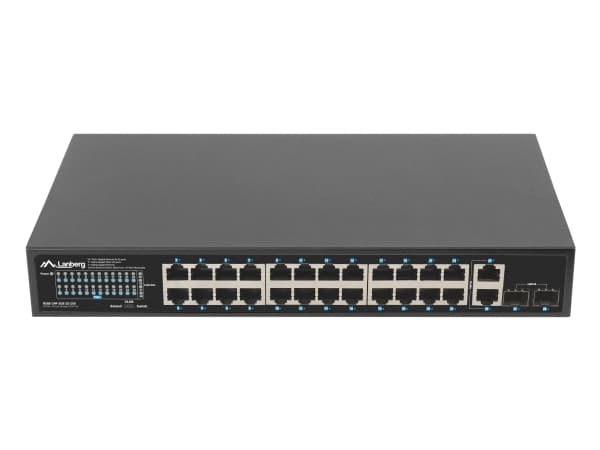 Lanberg RSGE-24P-2GE-2S-250 - Switch - ohanterad - 24 x 10/100/1000Base-TX (PoE+) + 2 x 1000Base-X SFP + 2 x 1000Base-X (uplänk) - rackmonterbar - Po