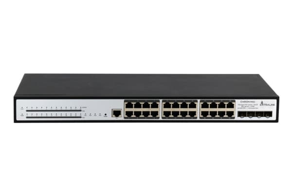 Extralink Chiron Pro | Kytkin PoE | 24x RJ45 1000Mb/s PoE, 4x SFP+, L3, zarządzalny, 370W