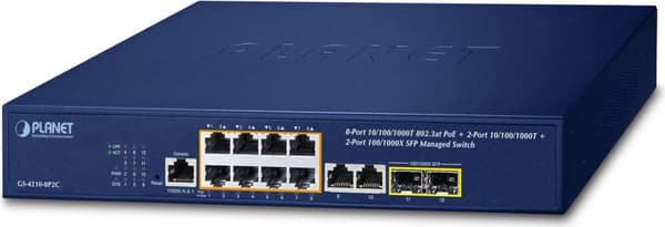 PLANET IPv4/IPv6 – 8-porttinen hallittu L2/L4 Gigabit Ethernet (10/100/1000) Power over Ethernet (PoE) 1U Blue (GS-4210-8P2C) Sininen
